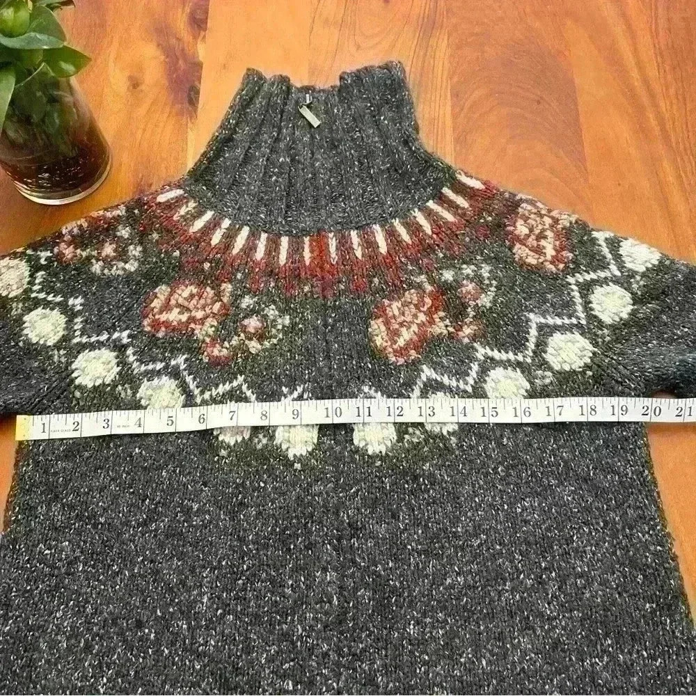 Vintage Wool Blend Boho/Bohemian Relaxed Fit Zip Up Grey Cardigan Sweater - Picture 7 of 13
